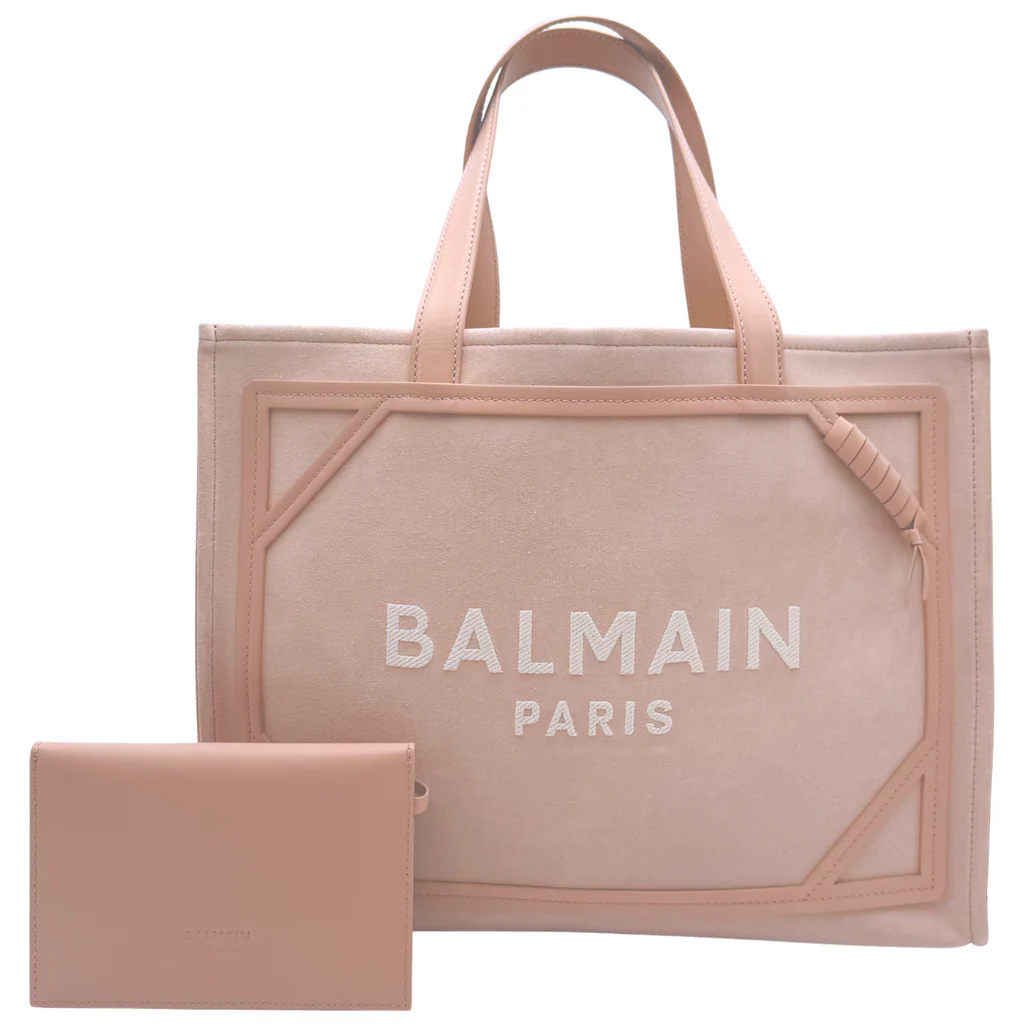 Balmain Pink Suede & Leather Logo Tote - Image 6