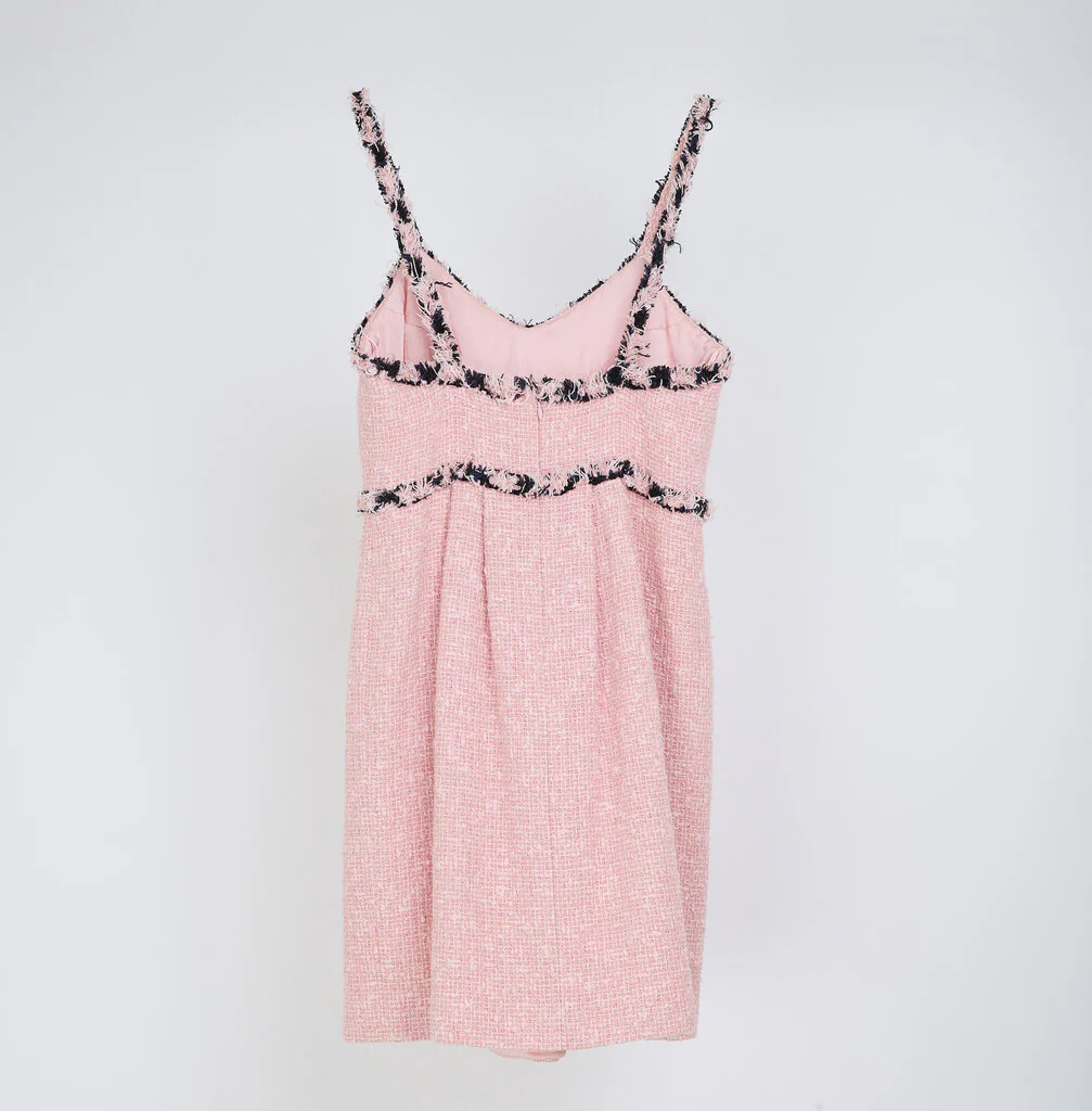 Chanel 2007 Pink & Black Cotton Tweed Mini Dress - Image 3