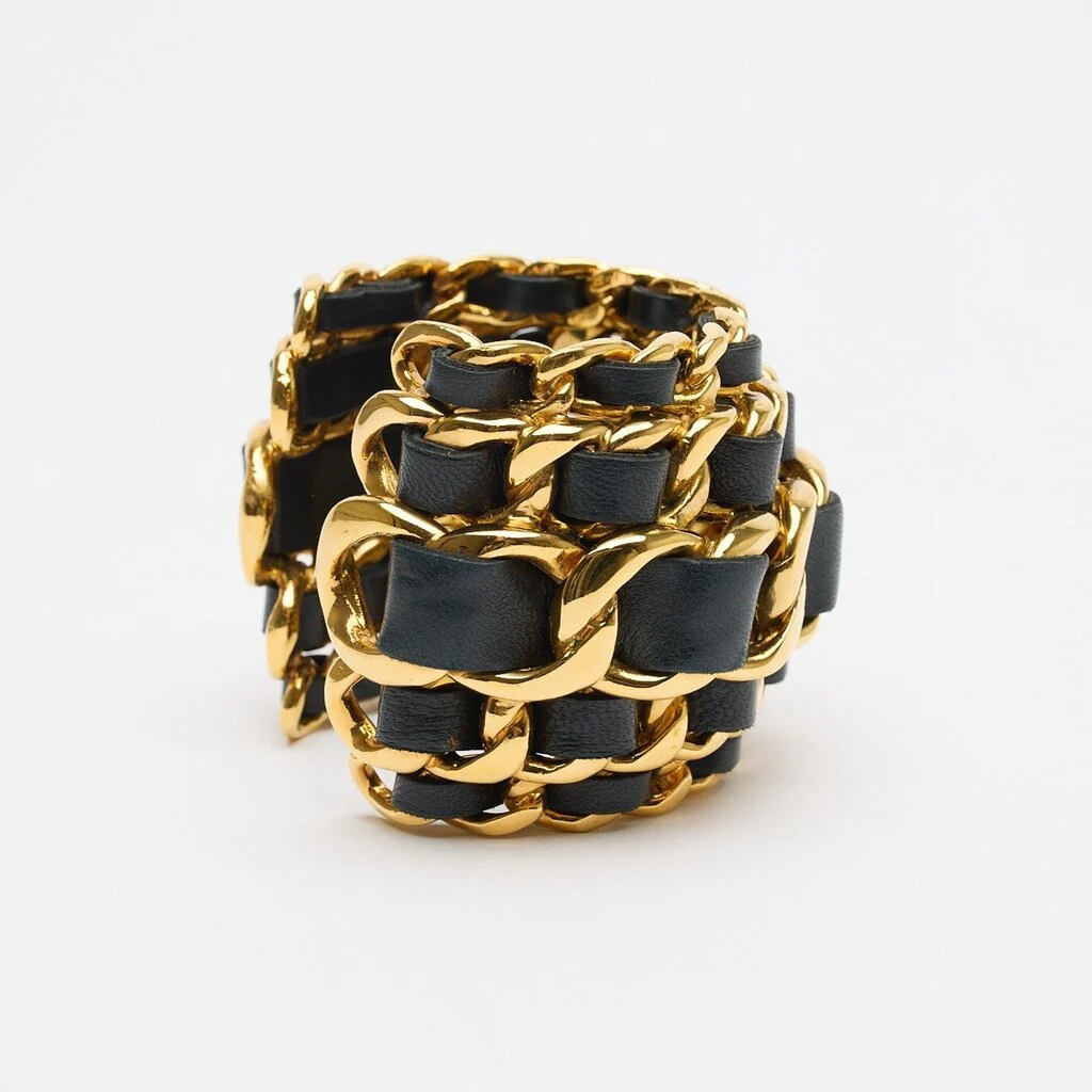 Chanel Black & Gold Wide Cuff Chain Bracelet - Image 3