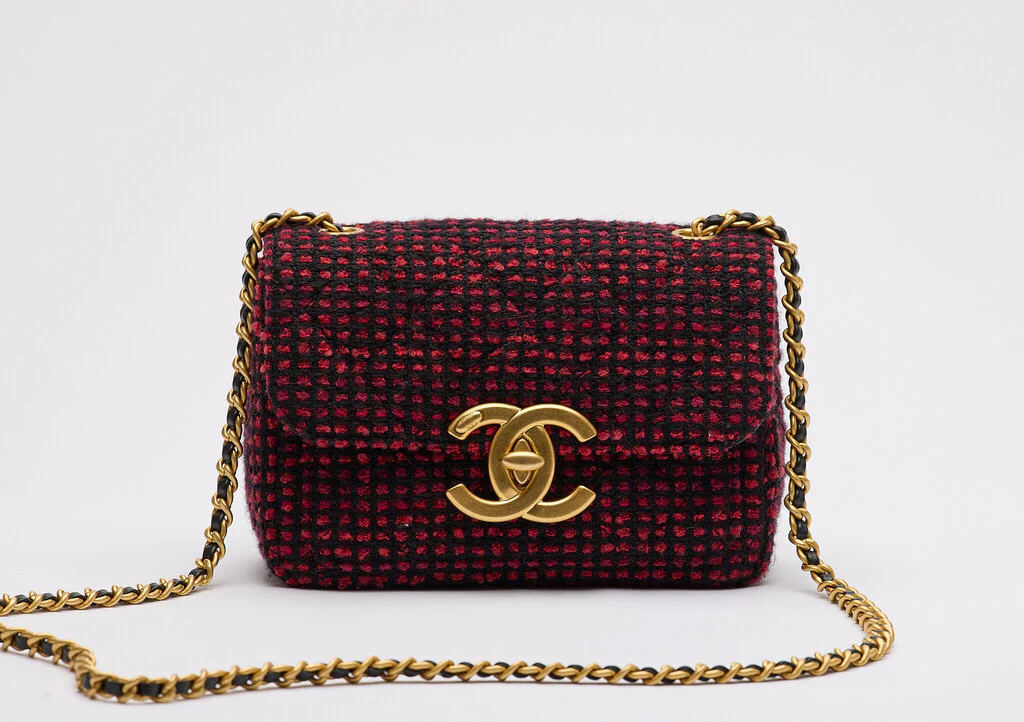 Chanel Burgundy & Black Tweed Large Turnlock CC Mini Square - Image 2
