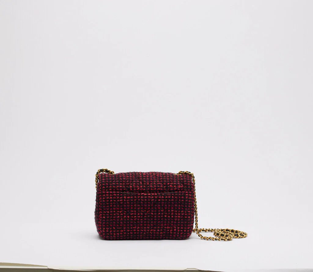 Chanel Burgundy & Black Tweed Large Turnlock CC Mini Square - Image 3