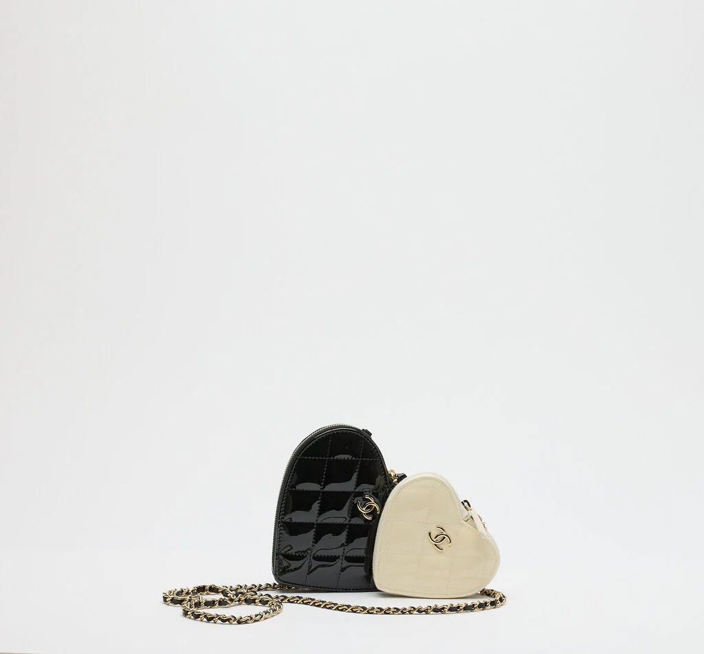 Chanel Patent Black & White Calfskin Resin Quilted Hearts