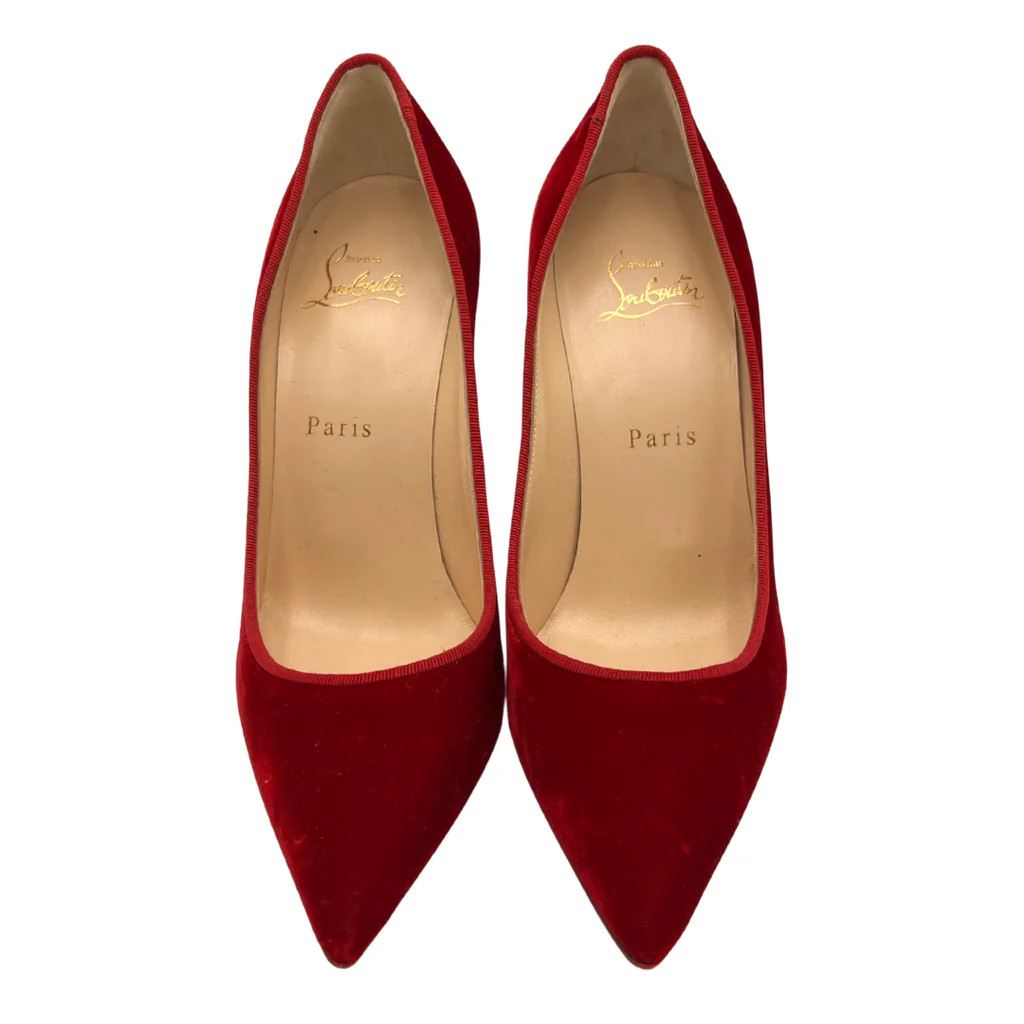 Christian Louboutin Red Velvet Pumps, 37.5 - Image 3