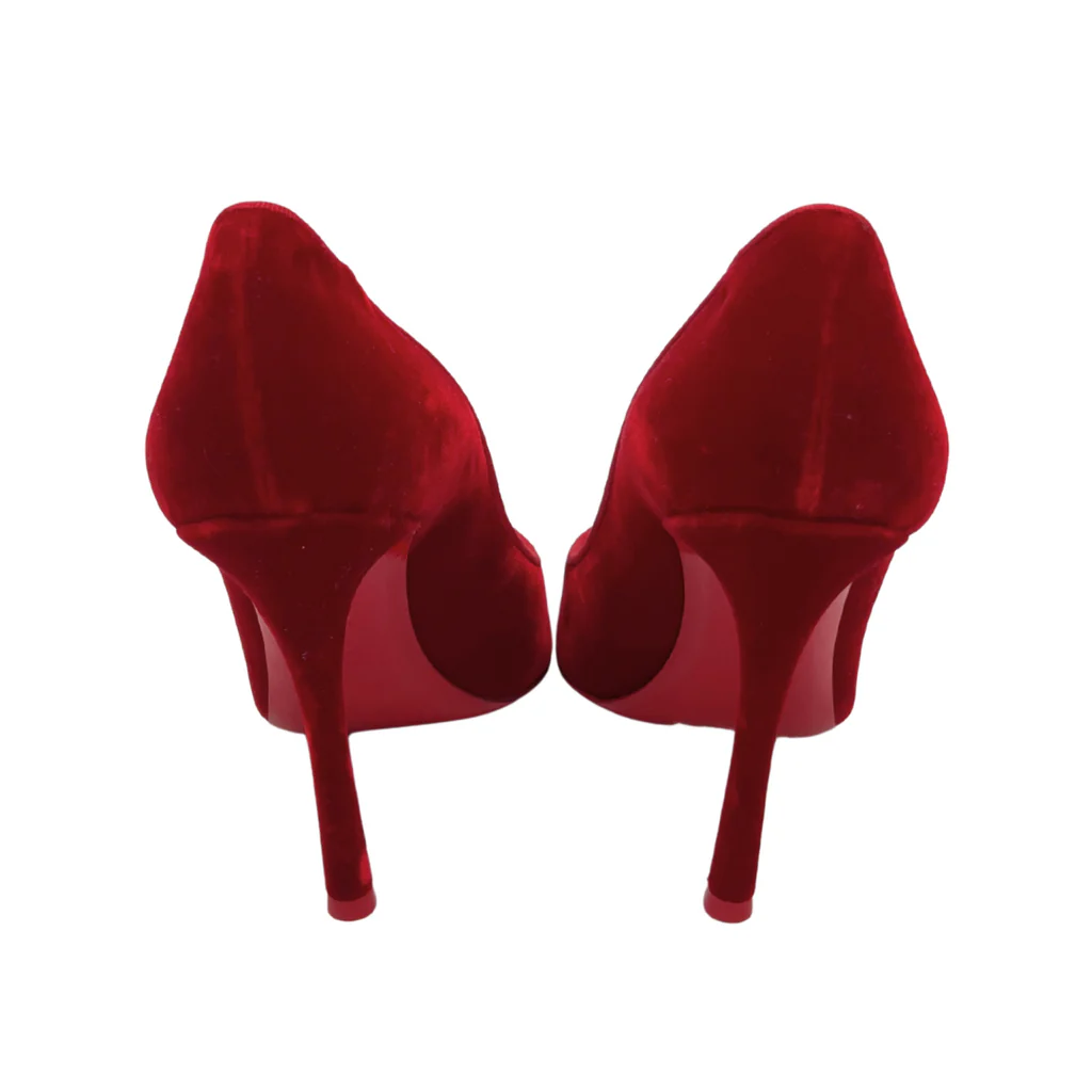 Christian Louboutin Red Velvet Pumps, 37.5 - Image 4