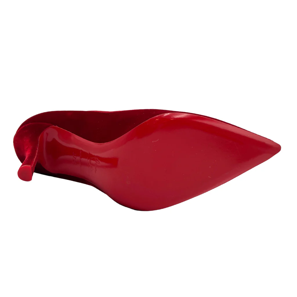 Christian Louboutin Red Velvet Pumps, 37.5 - Image 5