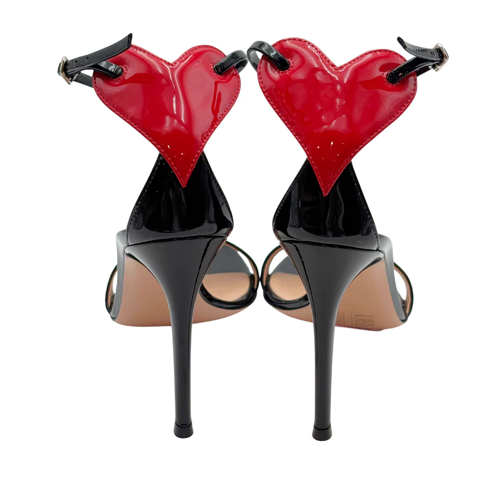 Gianvito Rossi Black Patent Red Heart Ankle Strap, 38.5 - Image 4