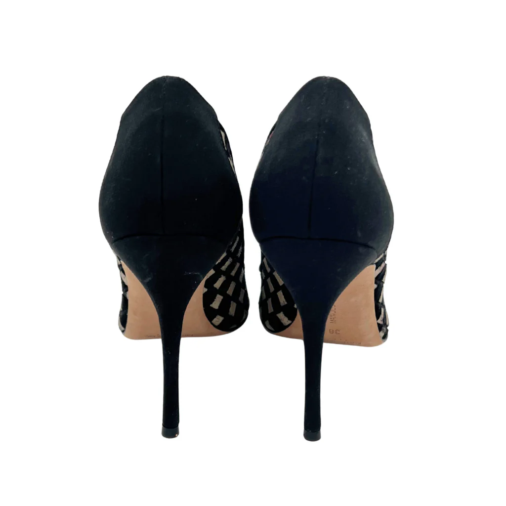 Manolo Blahnik Black/Tan Checkered Pumps, 38 - Image 4
