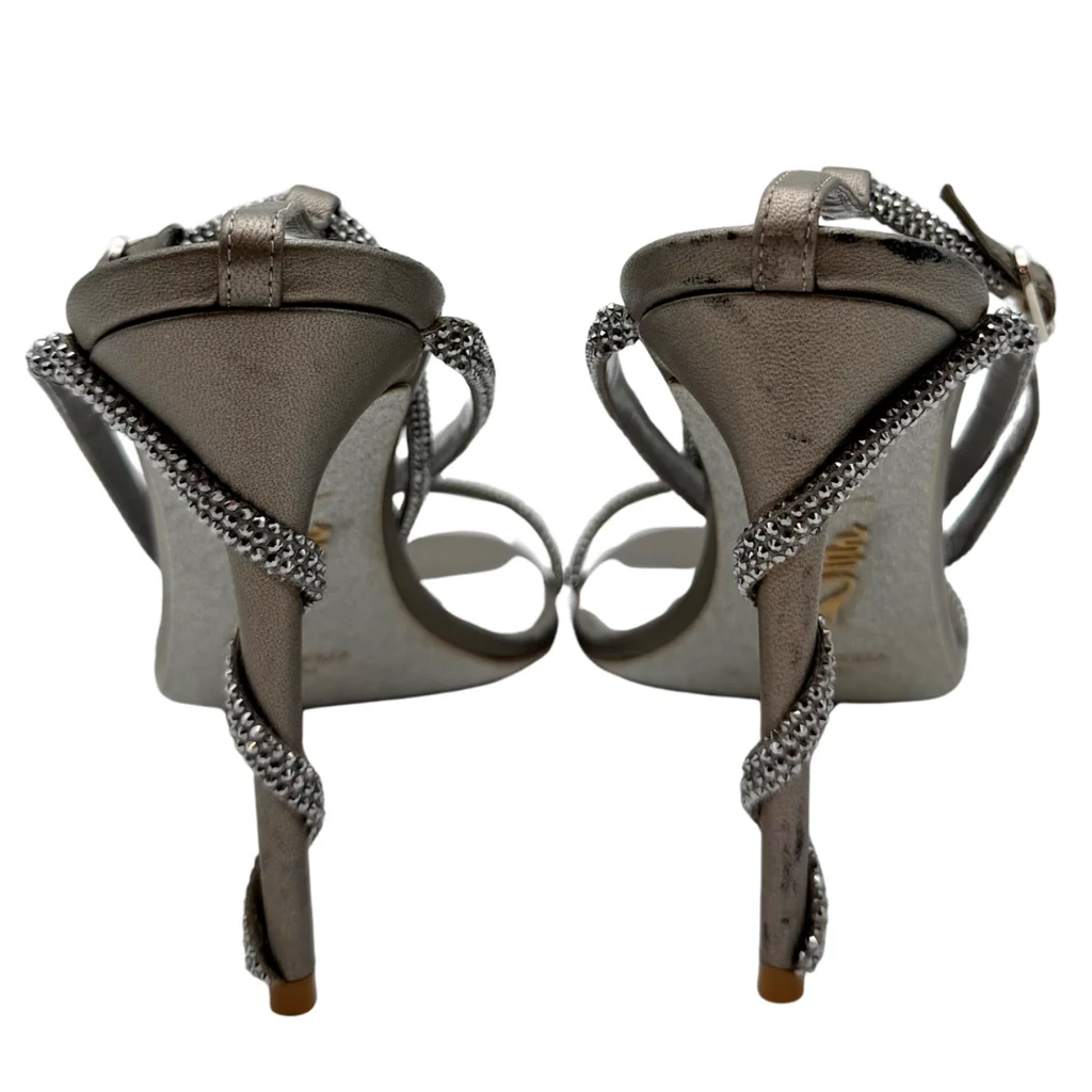 Rene Caovilla Grey Crystal Ankle Wrap Sandal, 40 - Image 4