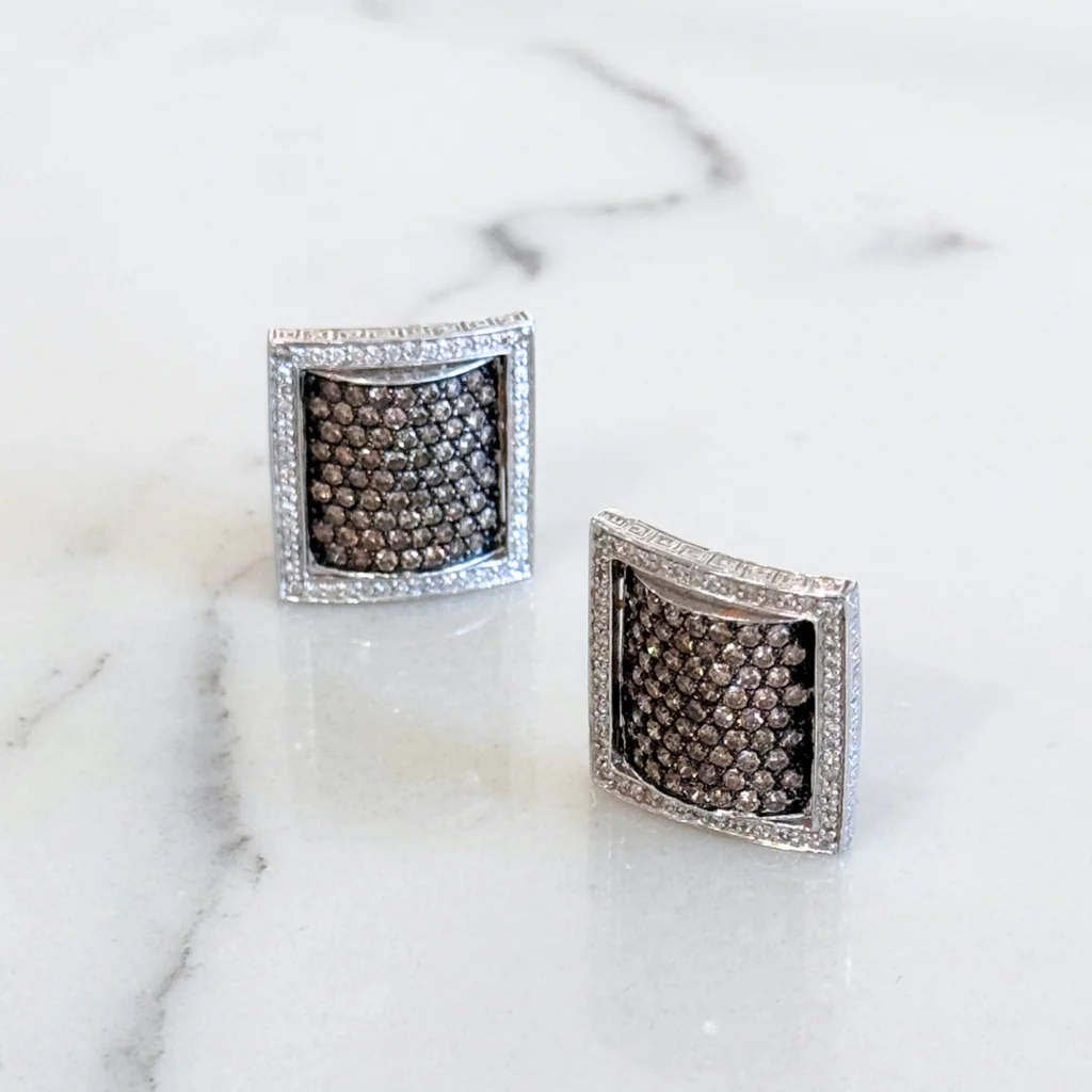 Square Cognac 18K Diamond Earrings - Image 3