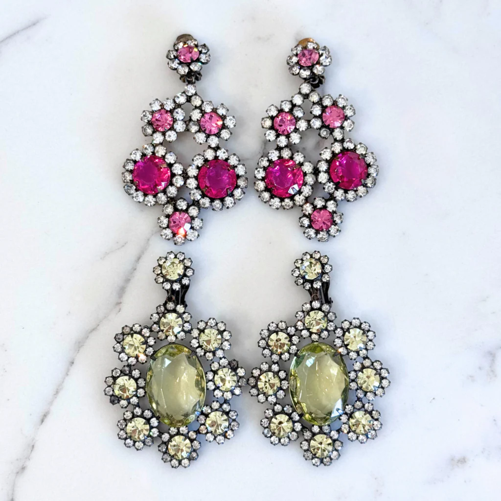 Yellow White Crystal Chandelier Earrings - Image 4